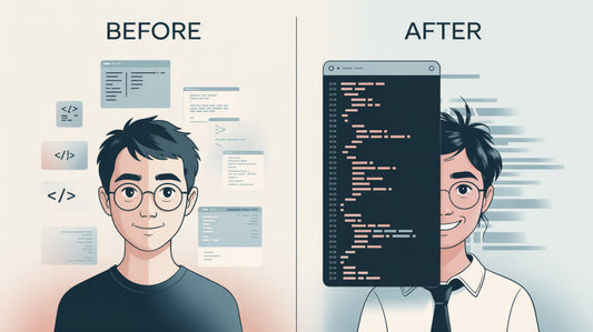 Illustration of a person with code on their face before and after, with 'Before' and 'After' text above.