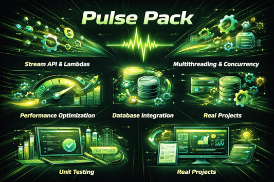 Promotional graphic for 'Pulse Pack' with various tech-related icons and text on a dark background.