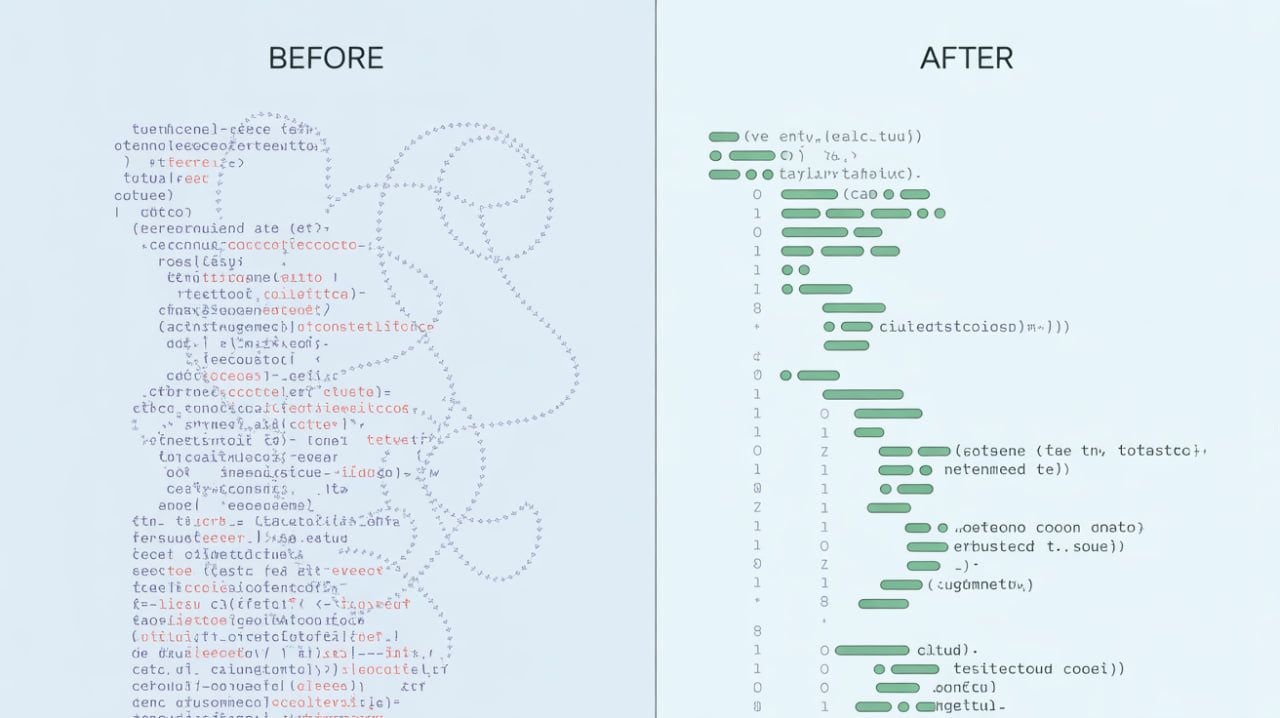 Comparison of code with 'Before' and 'After' on a light blue background