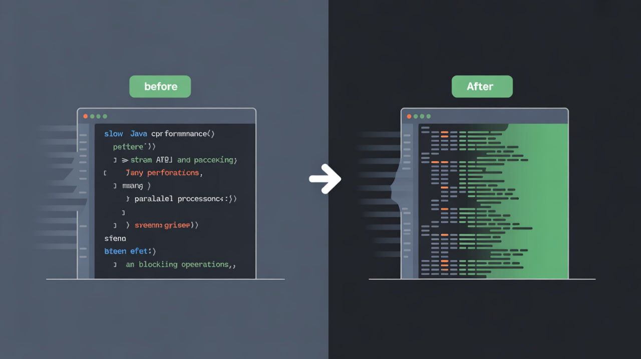 Comparison of code before and after optimization on a dark background