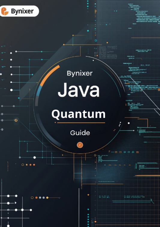 Book cover of 'Bynixer Java Quantum Guide' with technical design elements.