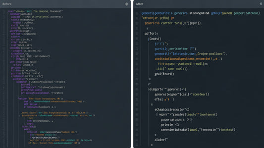 Side-by-side comparison of code before and after refactoring on a dark background